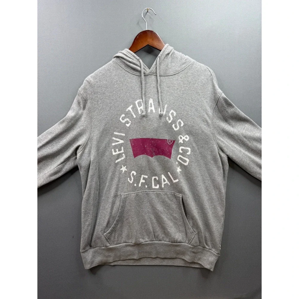Levi's Hoodie Mens Grey Graphic Batwing Logo Pullover Sweatshirt Large